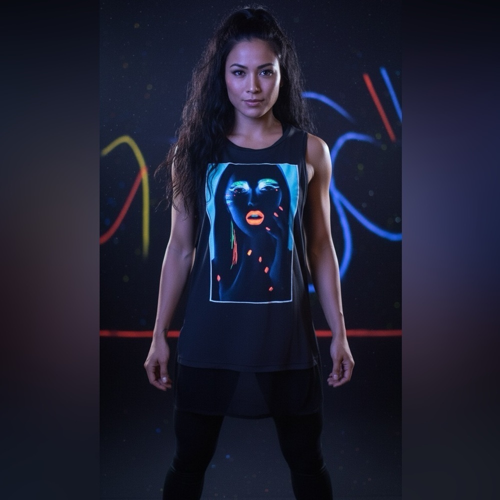 Reebok Mesh Neon Graphic Print Top